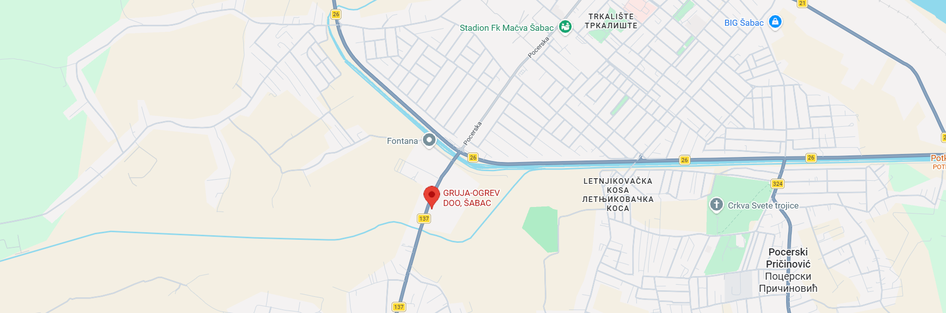 Mapa — Gruja Ogrev, Pocerska bb, Šabac